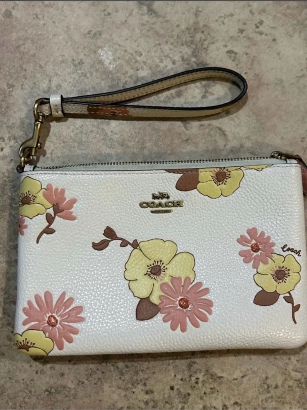 Coach Floral Zip Wristlet in Cream, Pink & Yellow